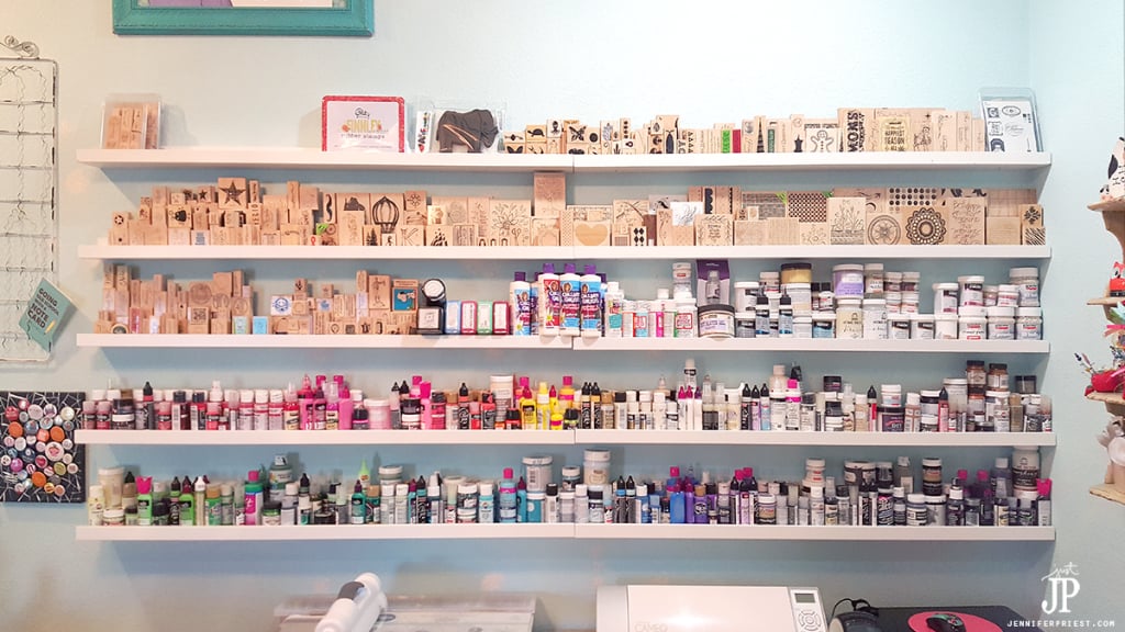 CRAFT room tour with TONS of amazing ideas! Ikea craft storage, library card catalogs, apothecary cabinets and great shelves for organizing paint and organizing stamps. Harbor Freight spinner for inks and so many more ideas. VIDEO TOUR! 2016 Craft Room Tour by Jennifer Priest