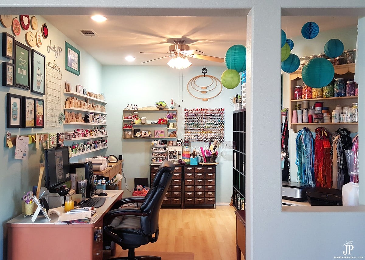 CRAFT room tour with TONS of amazing ideas! Ikea craft storage, library card catalogs, apothecary cabinets and great shelves for organizing paint and organizing stamps. Harbor Freight spinner for inks and so many more ideas. VIDEO TOUR! 2016 Craft Room Tour by Jennifer Priest