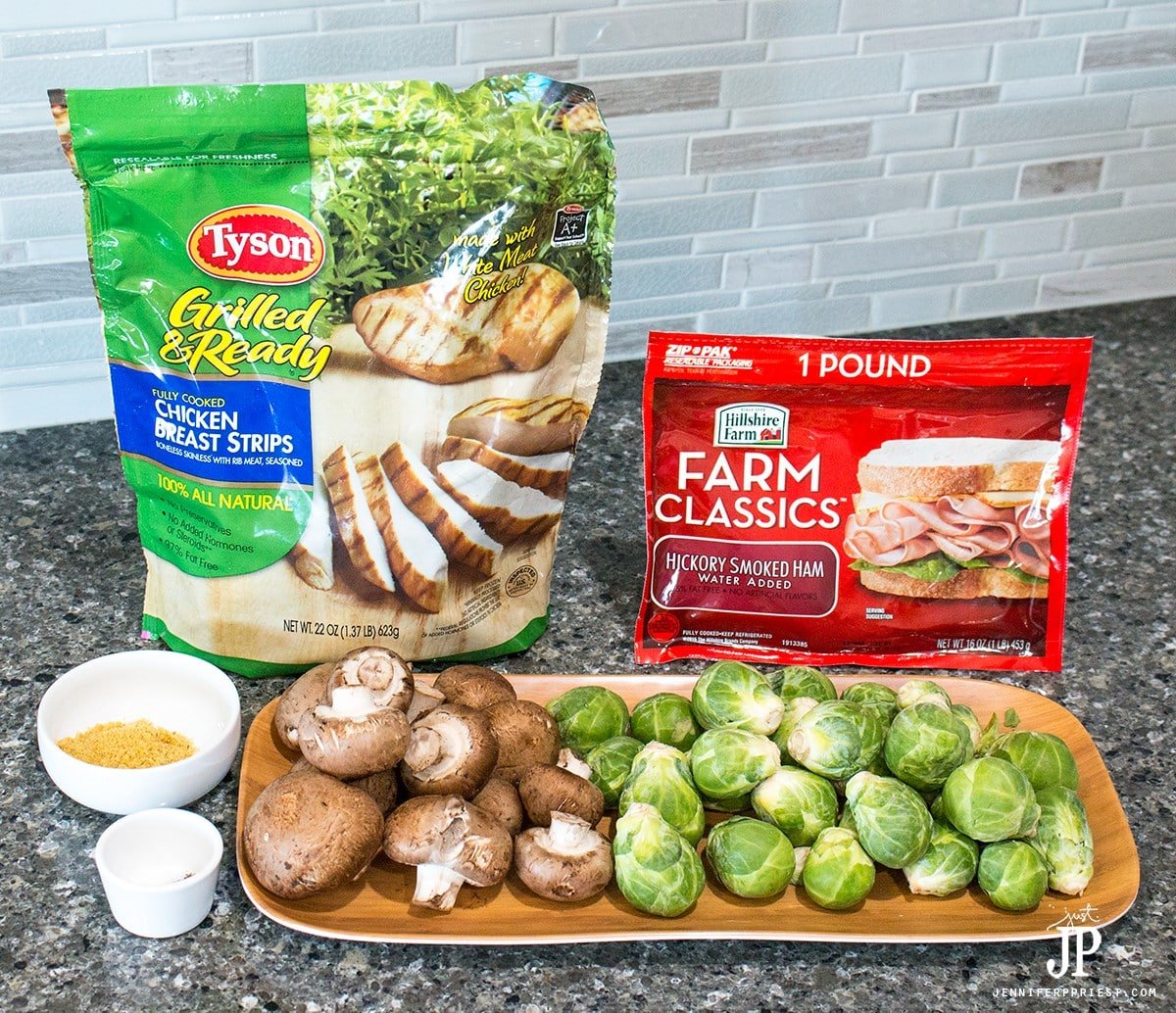 30 minute meal - easy Mushroom chicken recipe with roasted brussels sprouts - the kids will even love this!