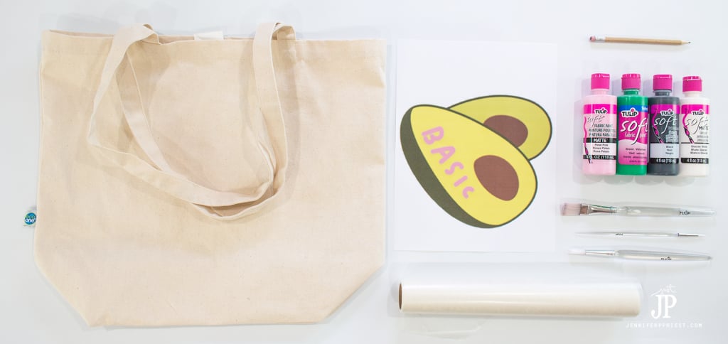 SUPPLIES - Make this FUN DIY tote - see how to do a faux screenprint technique and add emoji and your favorite snapchat stickers to everything, with fabric paint!