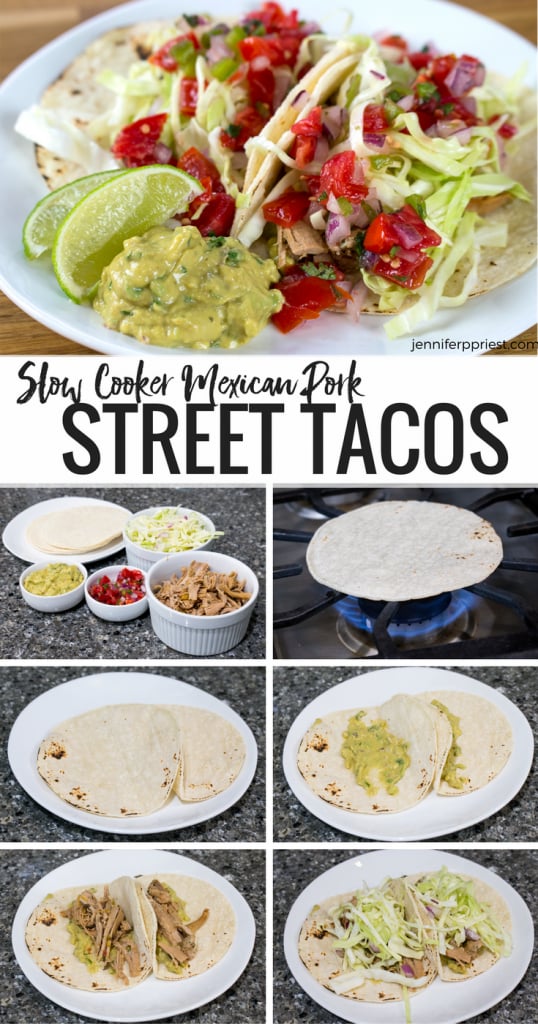 Delicious pork street taco Mexican recipe using slow cooker pork and a creamy guacamole recipe from Knorr.