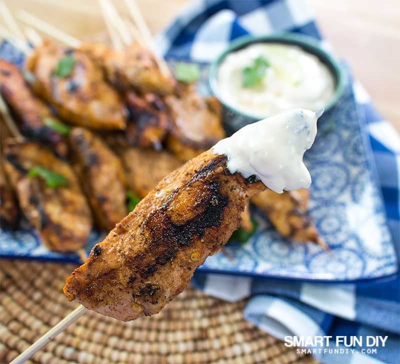 Chicken Satay Skewer with dip on end