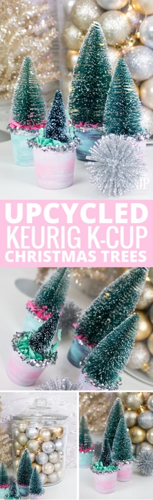 5 Easy Holiday Decorating and Christmas entertaining ideas with Starbucks Holiday Blend K-Cup pods and Starbucks Peppermint Mocha Latte Caffe K-Cup pods at Walmart - Make CUTE bottle brush trees with K-Cups - recycle and upcycle used K-Cups