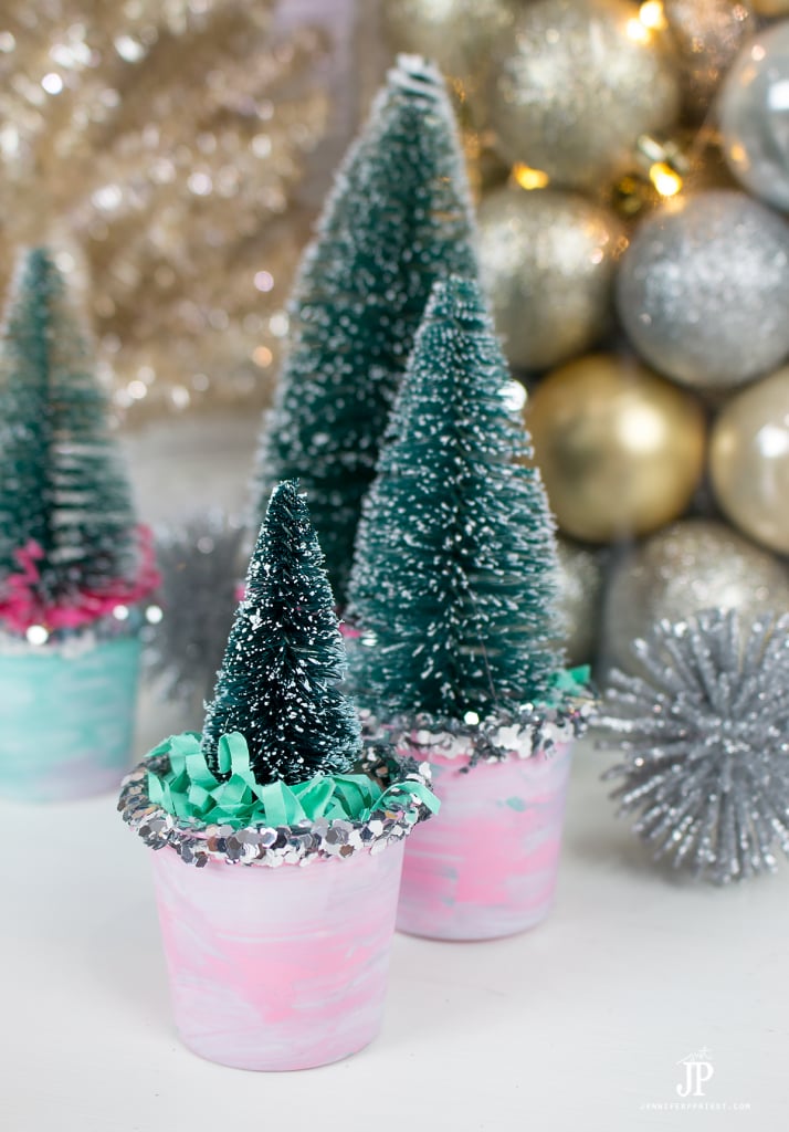 5 Easy Holiday Decorating and Christmas entertaining ideas with Starbucks Holiday Blend K-Cup pods and Starbucks Peppermint Mocha Latte Caffe K-Cup pods at Walmart - Make CUTE bottle brush trees with K-Cups - recycle and upcycle used K-Cups
