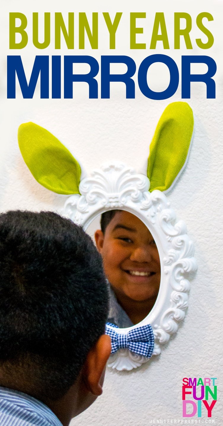 Easter Bunny ears mirror craft - make these cute mirrors just  each with supplies from 99 Cents Only Stores! Make this a kids craft, together! #99YourEaster #DoingThe99 [AD]