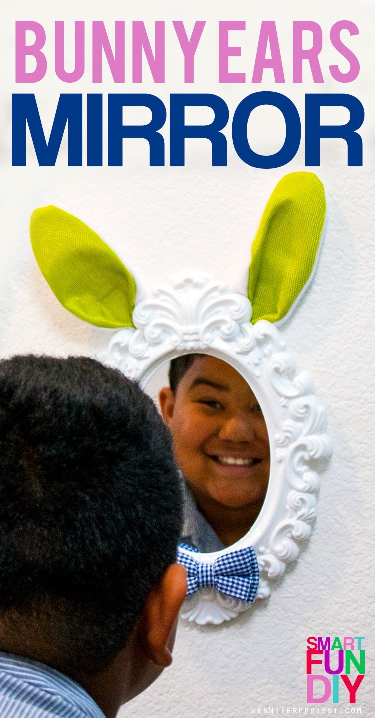 Easter Bunny ears mirror craft - make these cute mirrors just  each with supplies from 99 Cents Only Stores! Make this a kids craft, together! #99YourEaster #DoingThe99 [AD]