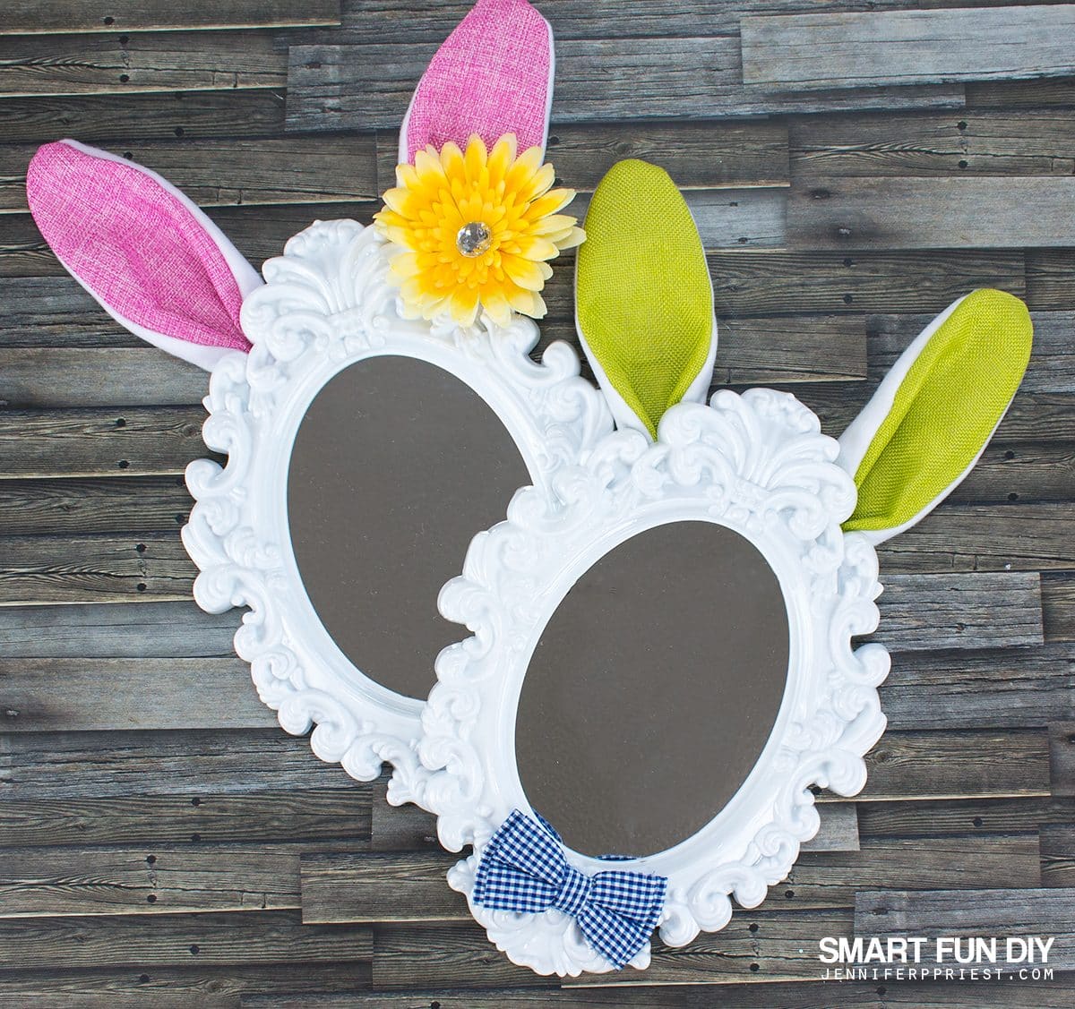 Easter Bunny ears mirror craft - make these cute mirrors just  each with supplies from 99 Cents Only Stores! Make this a kids craft, together! #99YourEaster #DoingThe99 [AD]