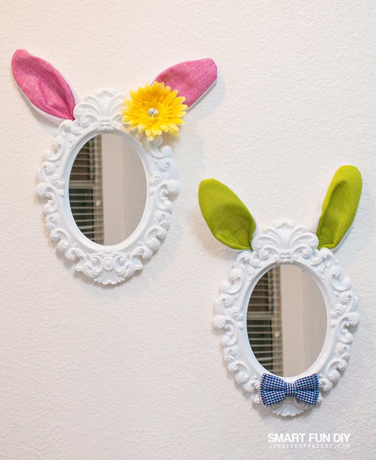 Easter Bunny ears mirror craft - make these cute mirrors just  each with supplies from 99 Cents Only Stores! Make this a kids craft, together! #99YourEaster #DoingThe99 [AD]
