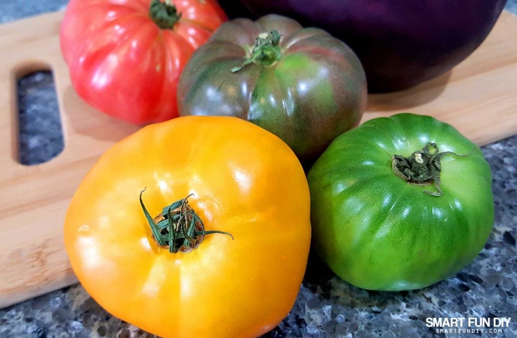 Yummy Heirloom Tomatoes! https://www.smartfundiy.com/mothers-day-lunch-grilled-eggplant/ #SoWorthIt