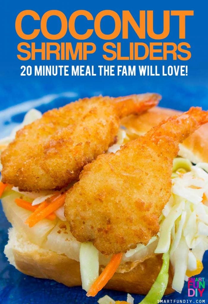 EASY Coconut Shrimp Sliders - A delish SUMMER dinner in 20 minutes that the whole family will love! It starts with @SeaPak Butterfly Shrimp ... click for the full recipe + printable recipe card! https://www.smartfundiy.com/coconut-shrimp-sliders-recipe/