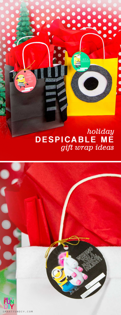 AD: Cute DIY gift wrap ideas for LESS ... inspired by Despicable Me! Make these 3 DIY Christmas Gift Wrap Ideas inspired by Gru, Dru, and Stu from Despicable me 3. Get the Despicable Me 3 Special Edition is available on Blu-ray & DVD December 5 with exclusives from Target. #SmartFunDIY #DespicableMe3 #DM3family #ChristmasGiftWrap #GiftWrapIdeas #Minions #DIYGiftWrap https://www.smartfundiy.com/despicable-me-gift-wrap-ideas/