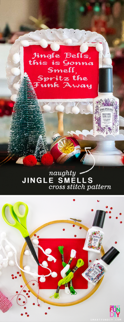AD: Make this naughty cross stitch to let your guests know to spritz first with Poo~Pourri before the JINGLE SMELLS #MerrySpritzmas #CollectiveBias