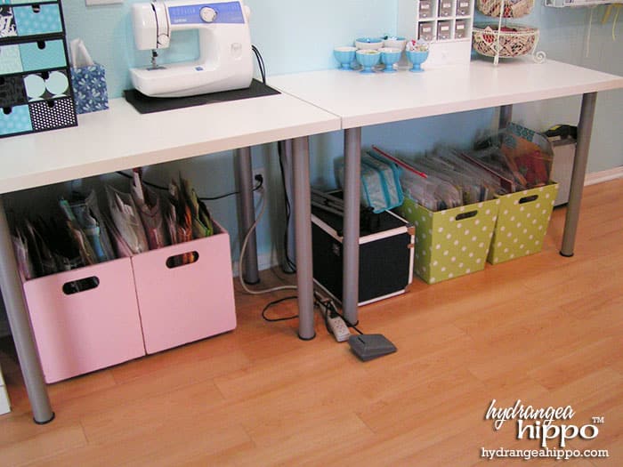 storage bins under craft table