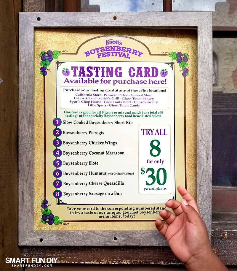 Boysenberry Festival Tasting Card Menu and Price sign