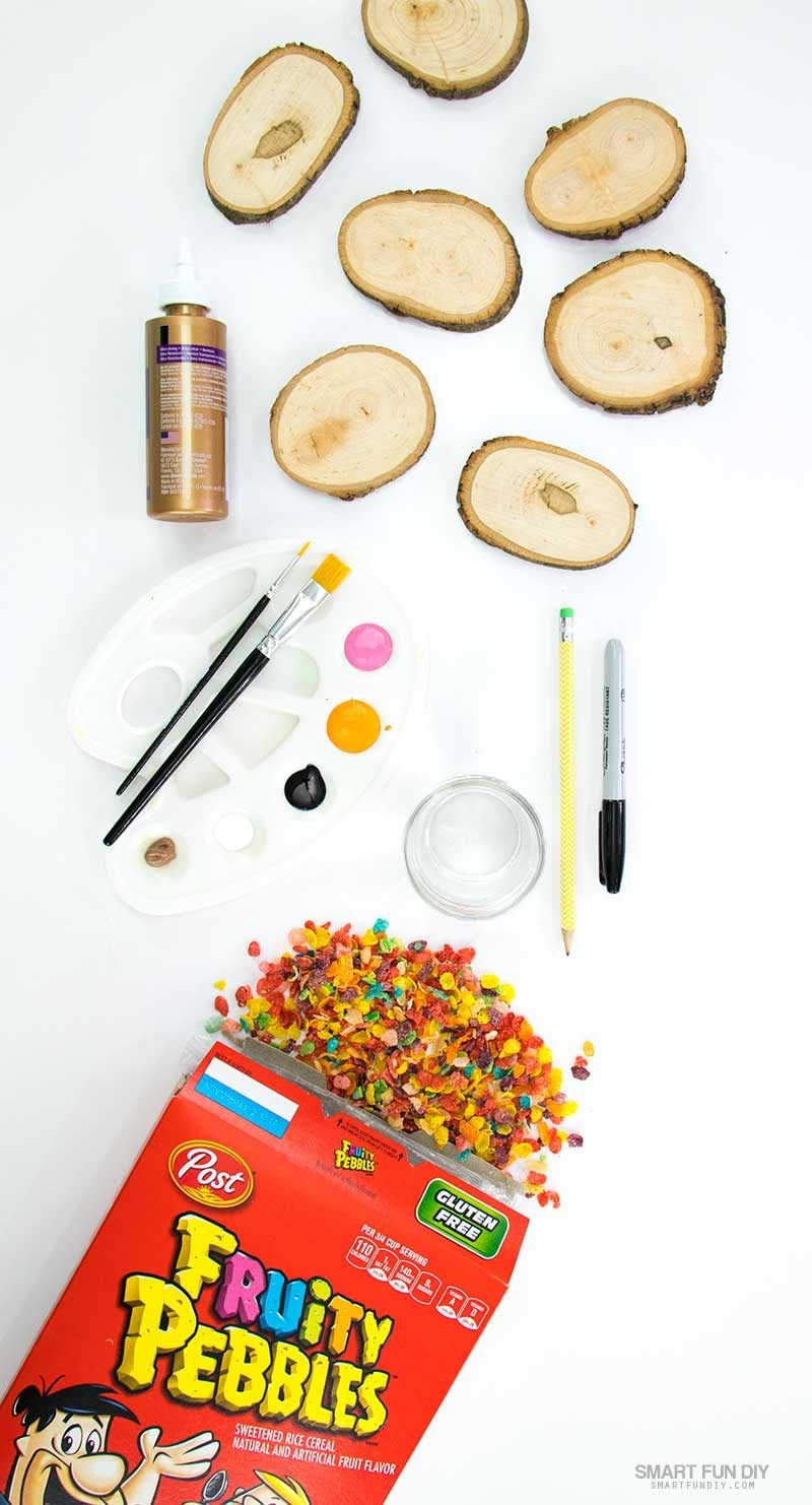 supplies for self portrait craft project with Fruity Pebbles cereal