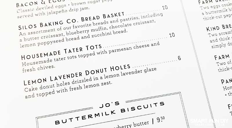 menu at Magnolia Table restaurant