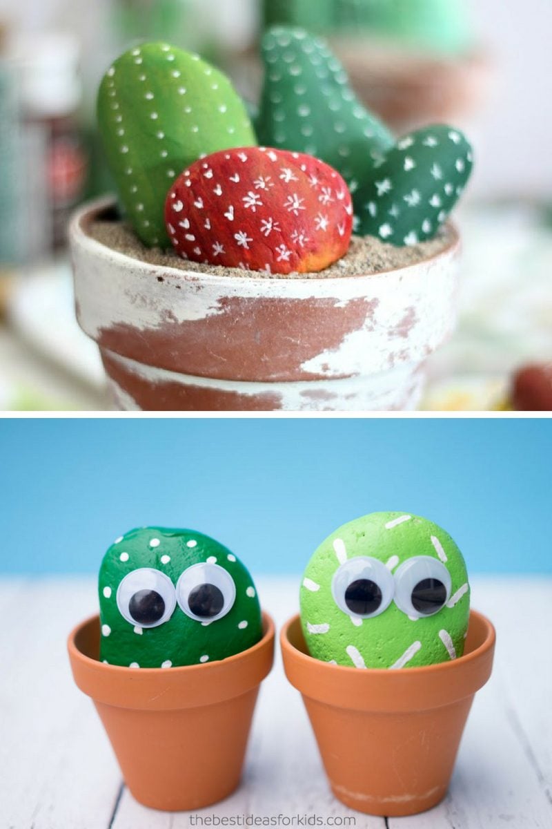 painted rock cactus - collage