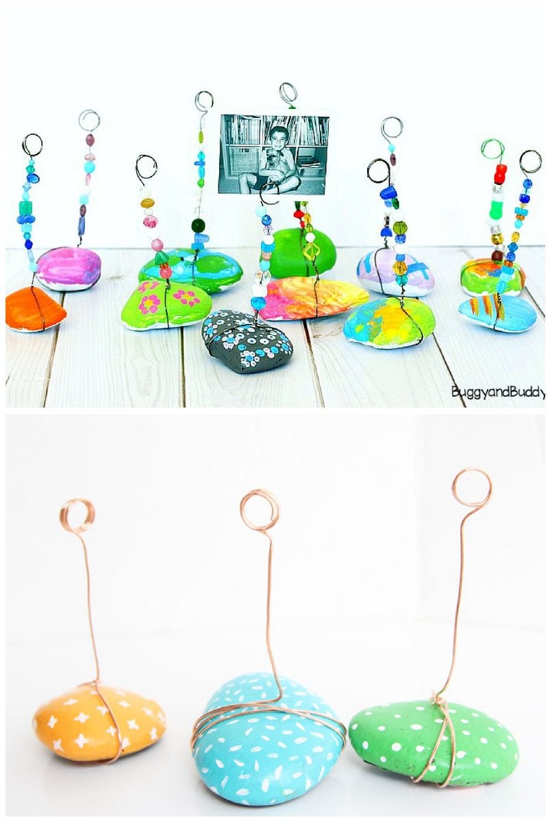photo holders with painted stones