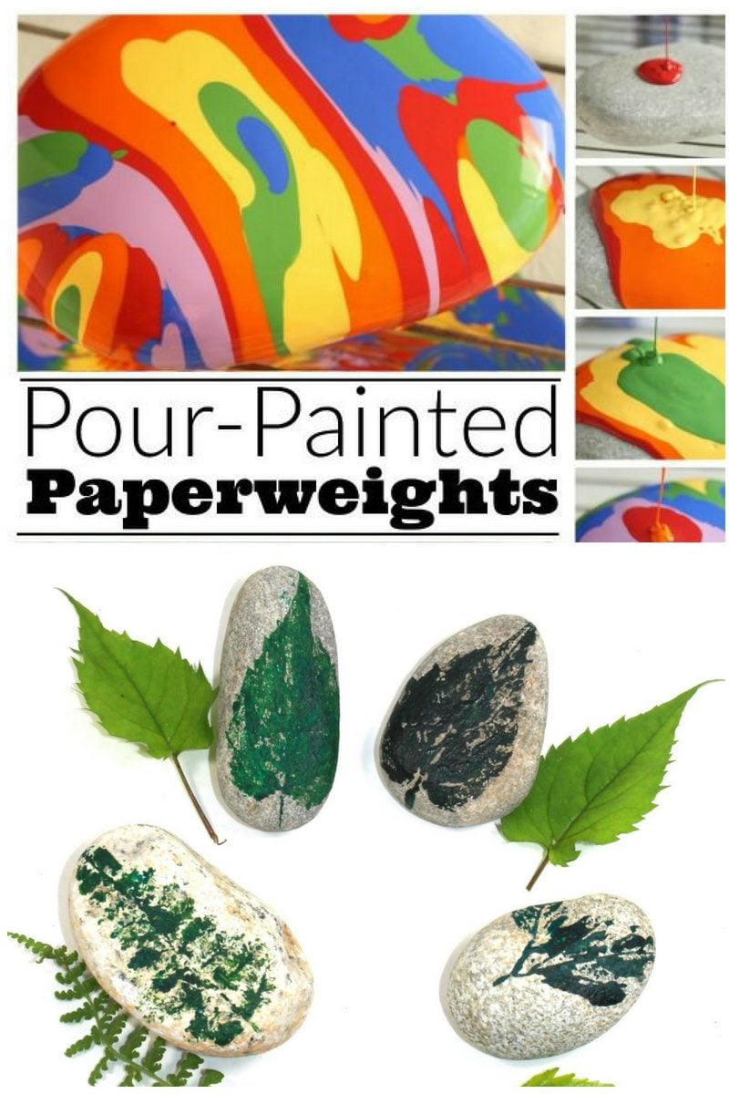 acrylic pour rock paperweights