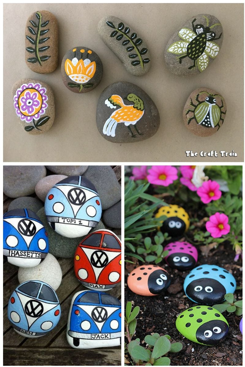 pebble painting ideas for the garden - collage