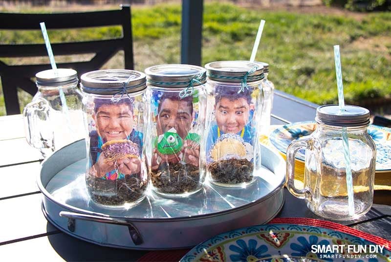 mason jar photo holder - scented party centerpiece