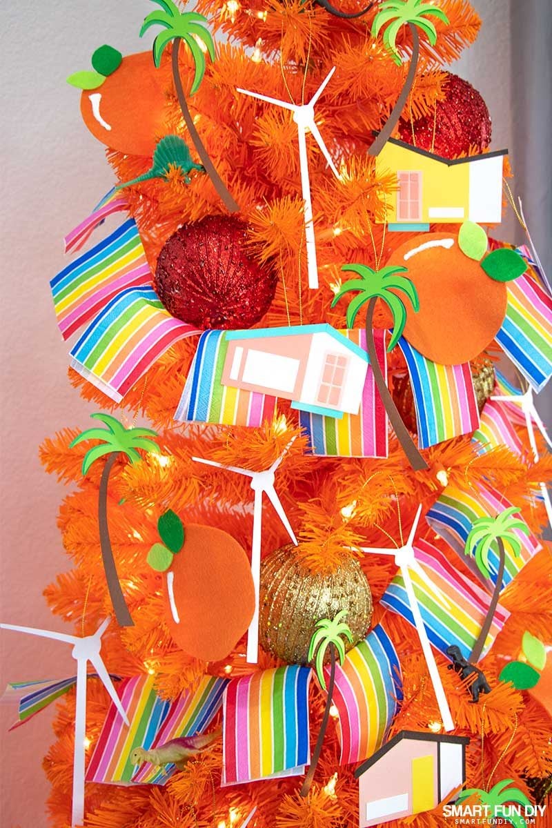 DIY Palm Springs Christmas Decorations for an Orange Christmas Tree!