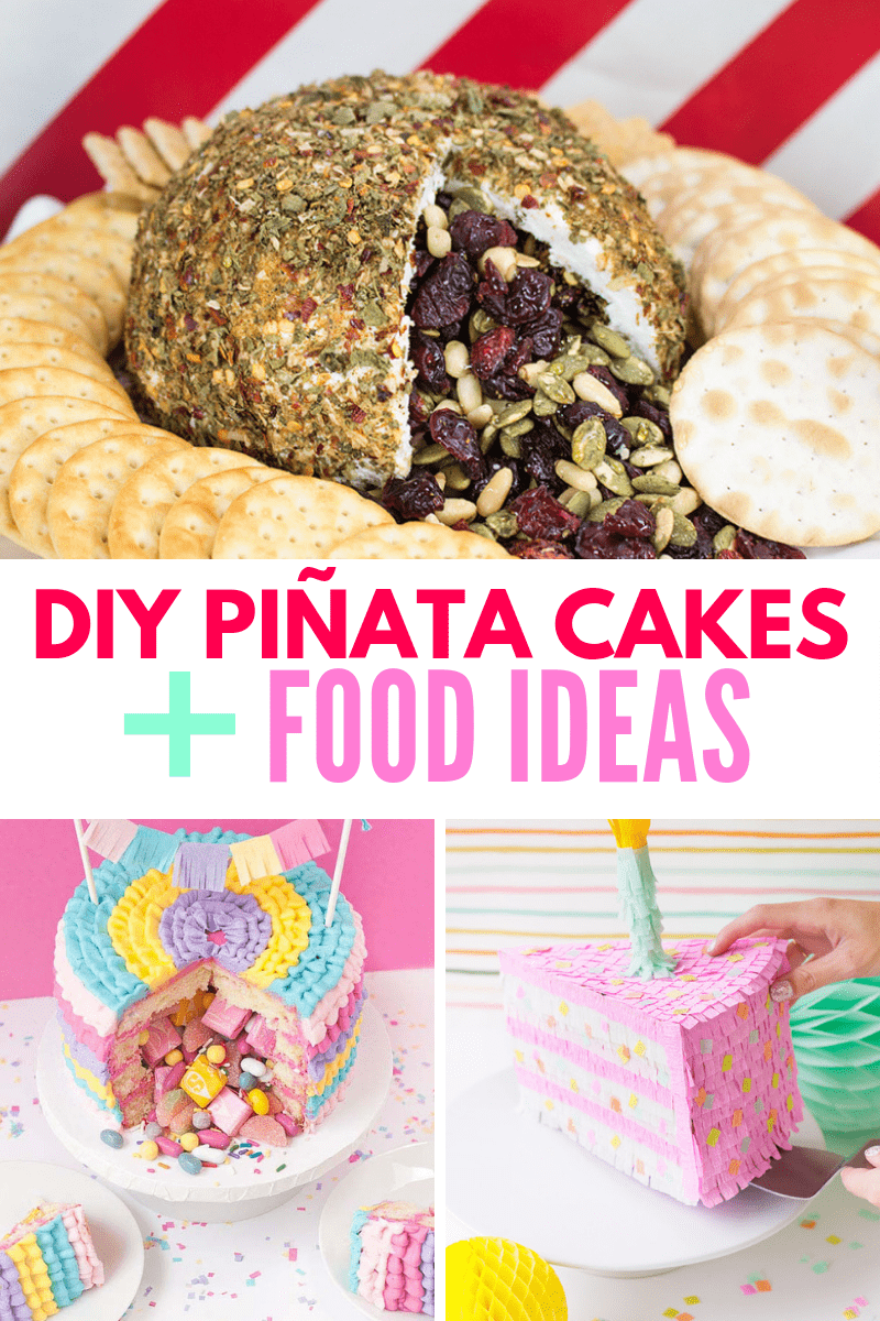 Pinata cakes and food ideas collage