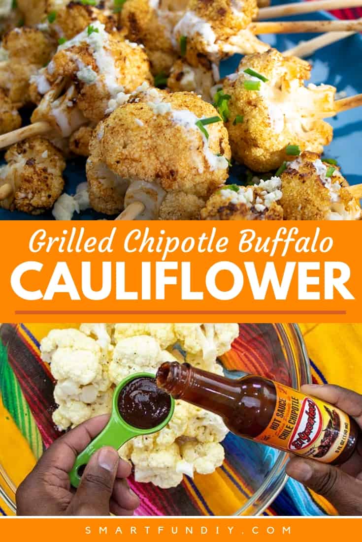 Collage image showing spicy cauliflower recipe and preparation