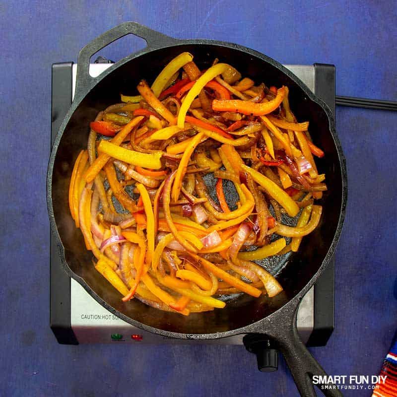 cooking fajita vegetables in pan