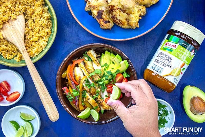 squeeze lime on keto burrito bowl