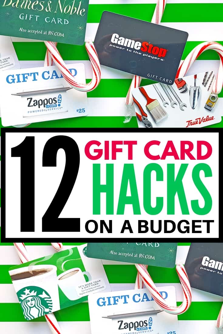 long pin graphic for 12 gift card hacks on a budget