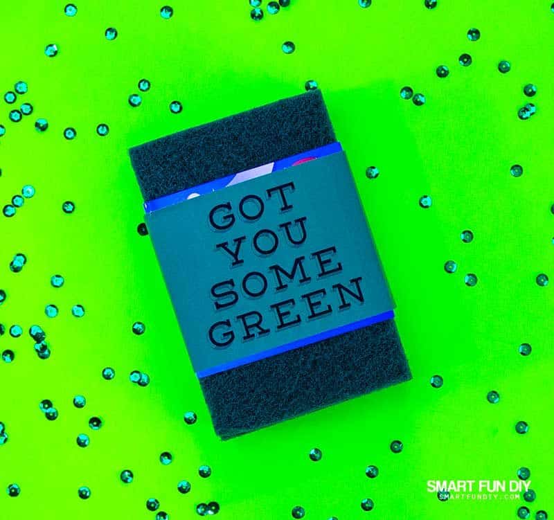 green scrubbing pad cash gift idea
