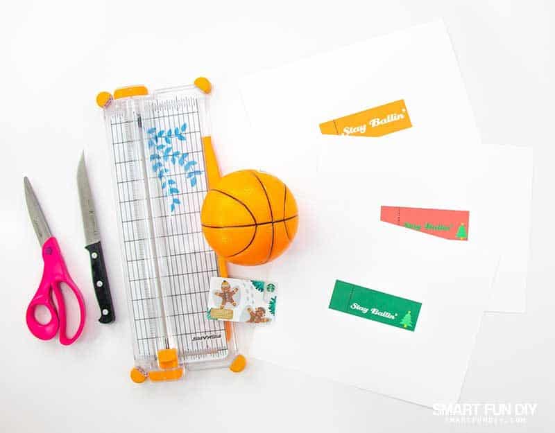 Supplies to make gift card hidden in basketball gift idea