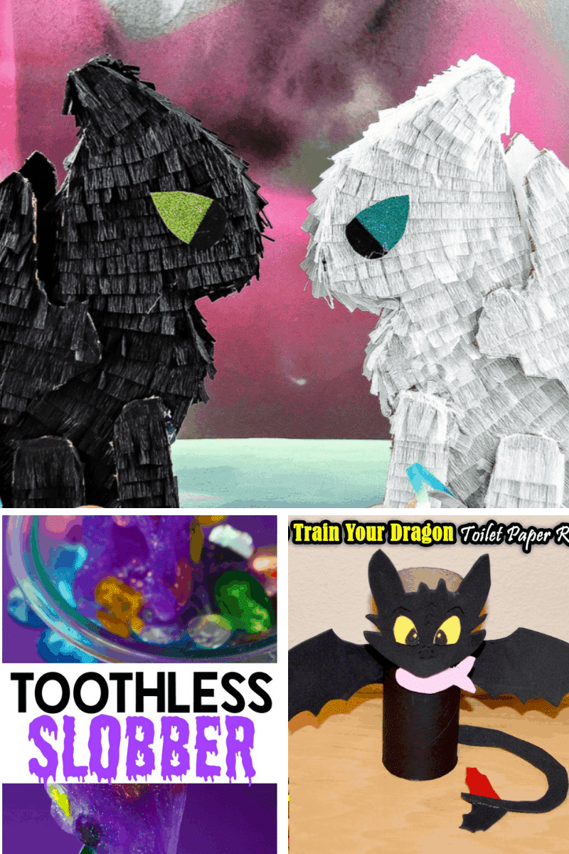 Collage of kids crafts from how to train your dragon