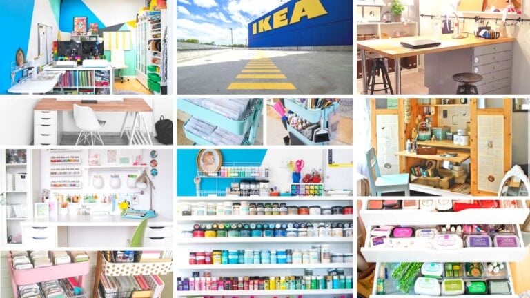 collage of craft rooms with IKEA furniture