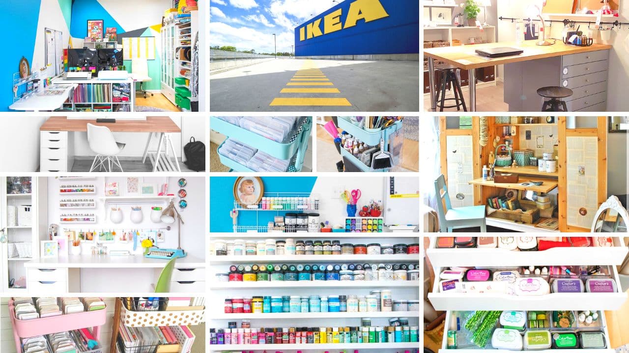 collage of craft rooms with IKEA furniture