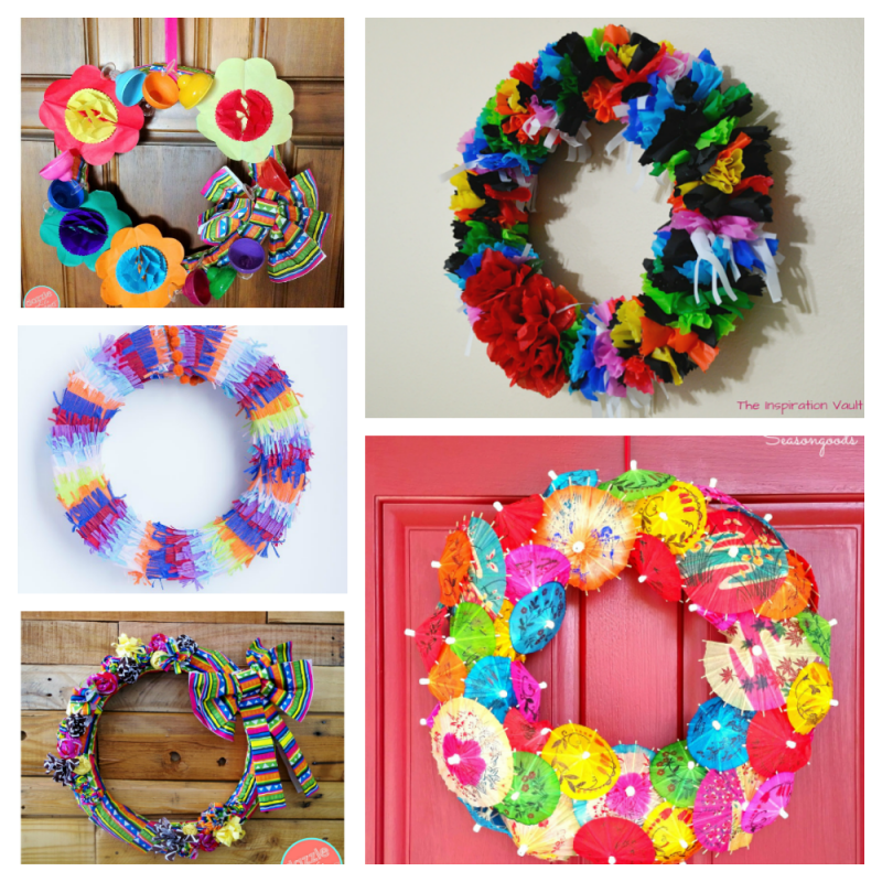 Collage of DIY Wreath for Cinco De Mayo fiesta