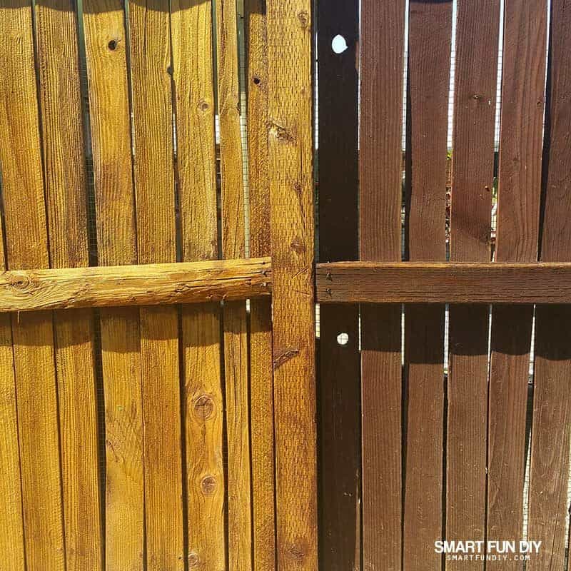Stripped fenc eon left and stained fence on right