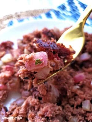 keto corned beef hash on a fork