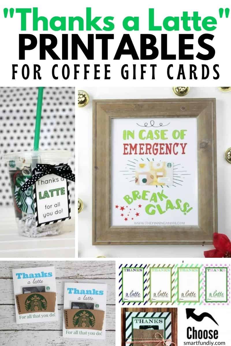 Collage image of 4 coffee gift card printables