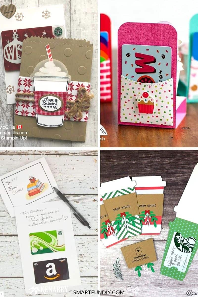 collage of 4+ creative ways to give coffee gift cards for Christmas