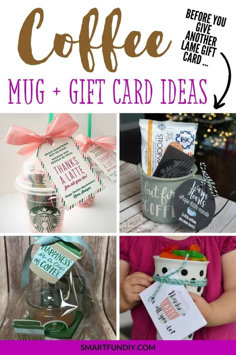 collage of 4 coffee mug and gift card ideas
