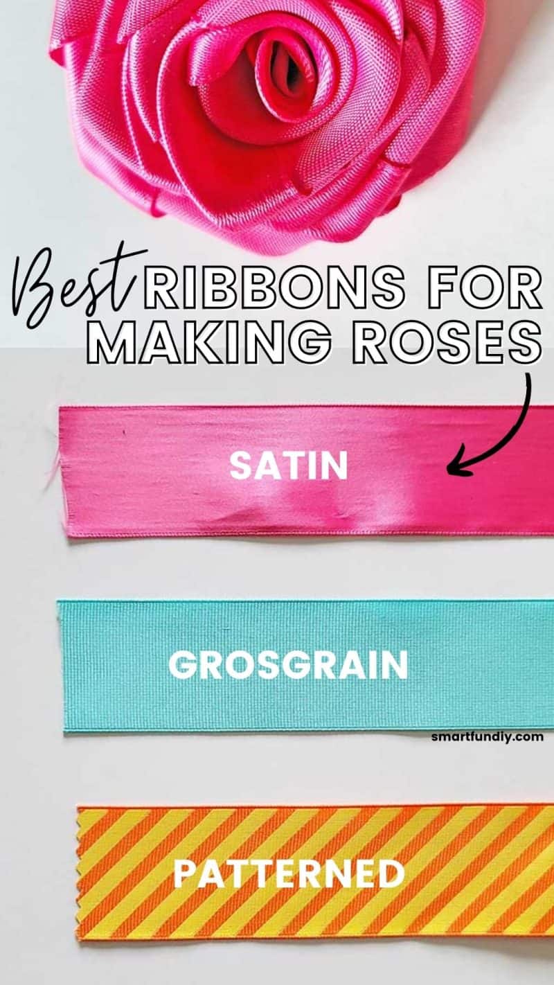how to make ribbon roses collage showing 3 types of ribbon for making ribbon flowers