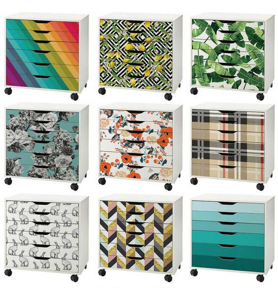 drawer front options for fabric decals to customize IKEA ALEX drawer units